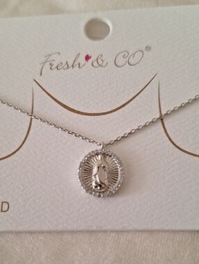 Silver Virgin Mary Medallion Necklace - Silver